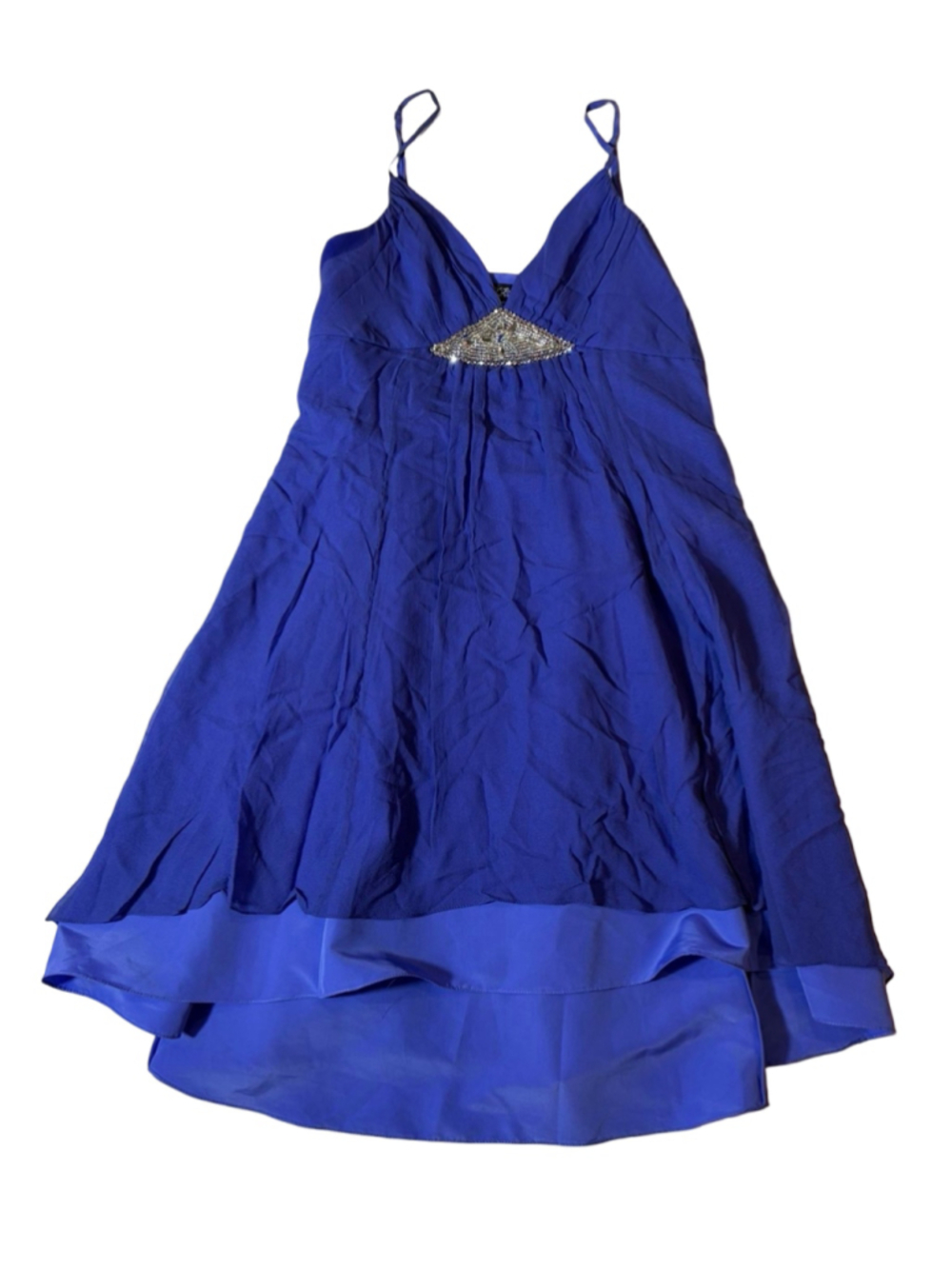 Betsey Johnson 6 Blue Silk Beaded Babydoll High Low Cocktail Dress Fairycore Y2K